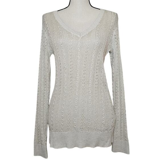 Banana Republic Shimmer Women's M Long Sleeve V-Neck Sweater Tops Pullover Knit - Picture 1 of 4